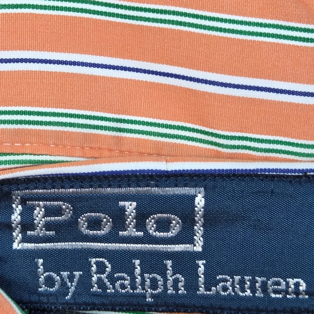 Polo Ralph Lauren Button Down Mens 16.5 Regent Custom Fit Striped Orange Multi